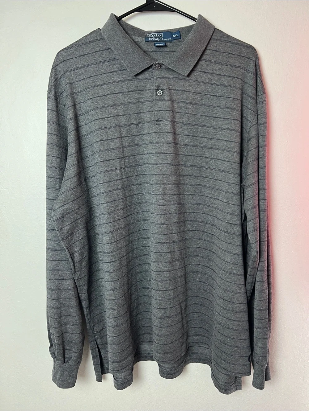 Polo by Ralph Lauren Men’s XXL Gray Striped Pima Cotton Long Sleeve Polo Shirt